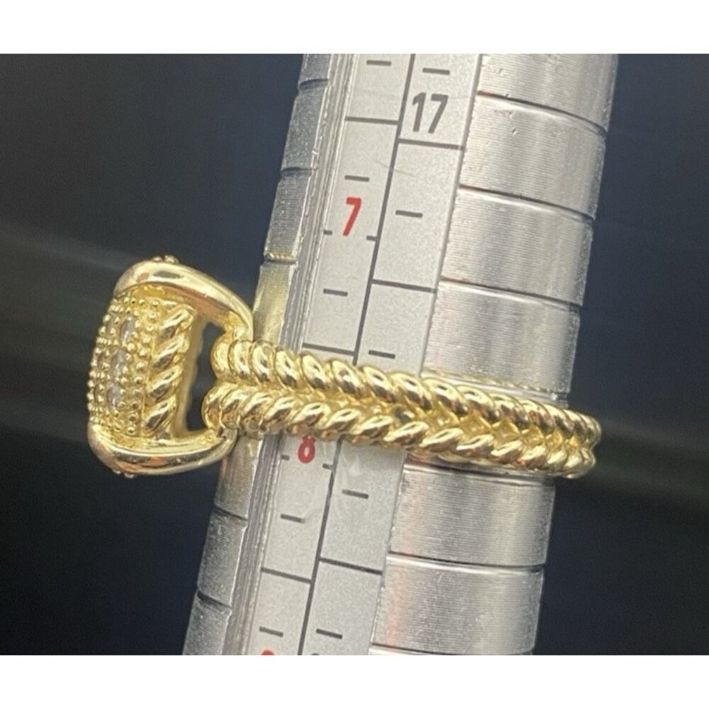 Square Cushion Pave CZ Ring Size 8 Yellow Gold Tone Designer Style Rope Detail - Picture 3 of 11